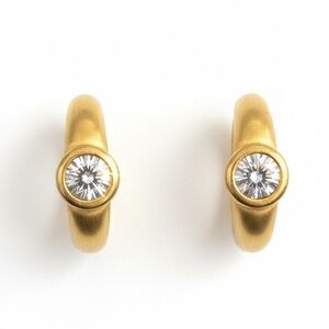 Vintage Gold Tone Crystal Hoop Earrings Huggie Bezel Set Minimalist Jewelry